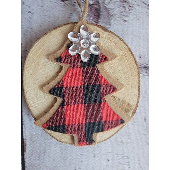 Handmade Country Rustic Red Buffalo Plaid Christmas Tree Ornament Lot 2 - Picture 2 of 5